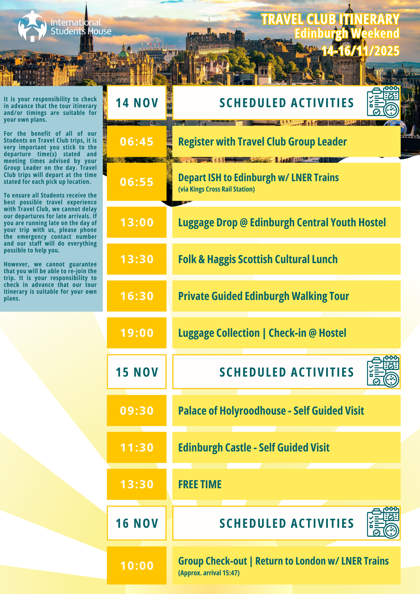 14-16 Nov 2025 – Edinburgh Weekend